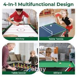 4-in-1 Multi Game Table Pool Billiards Hockey Tennis Foosball Game Playing Table