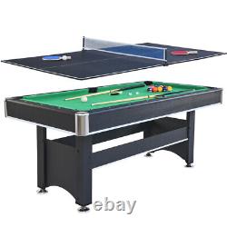 6-ft Pool Table with Table Tennis Top Black with Green Felt