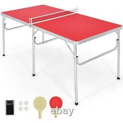 60 Portable Table Tennis Ping Pong Folding Table with Accessories Indoor Game Red