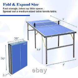 6FT Mid-Size Table Tennis Table Foldable & Portable Ping Pong Table Set