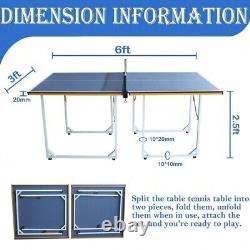 6Ft Mid-Size Table Tennis Table Foldable And Portable Ping Pong Table Set For