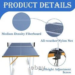 6Ft Mid-Size Table Tennis Table Foldable And Portable Ping Pong Table Set For