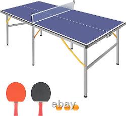 6Ft Mid-Size Table Tennis Table Foldable & Portable Ping Pong Table Set for Indo