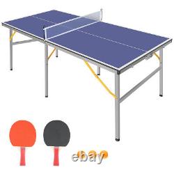 6Ft Mid-Size Table Tennis Table Foldable & Portable Ping Pong Table Set with Balls