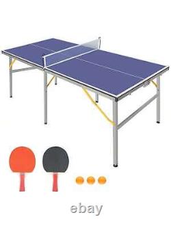 6ft Mid-Size Foldable Portable Ping Pong Table Set For Outdoor Games With Net