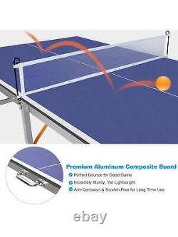 6ft Mid-Size Foldable Portable Ping Pong Table Set For Outdoor Games With Net