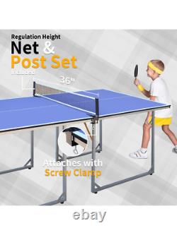 6ft Mid-Size Table For Indoor & Outdoor Games With Net, 2 Table Tennis Paddles