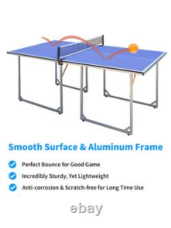 6ft Mid-Size Table For Indoor & Outdoor Games With Net, 2 Table Tennis Paddles