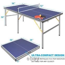 6ft Mid-Size Table Tennis Table Foldable & Portable Ping Pong Table Set