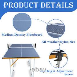 6ft Mid-Size Table Tennis Table Foldable & Portable Ping Pong Table Set