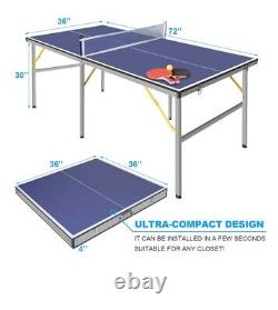 6ft Mid-Size Table Tennis Table Foldable & Portable Ping Pong Table Set for Indo