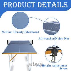 6ft Mid-Size Tennis Table Foldable Portable Ping Pong Table 2 Paddles 3 Balls