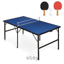 6x3ft Mid-Size Ping Pong Table Portable Table Tennis Table Adjustable Feet