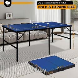 6x3ft Mid-Size Ping Pong Table Portable Table Tennis Table Adjustable Feet