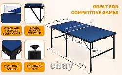 6x3ft Mid-Size Ping Pong Table Portable Table Tennis Table Adjustable Feet