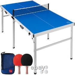 6x3ft Portable Ping Pong Table, Mid-Size Folding Indoor Outdoor Table Tennis