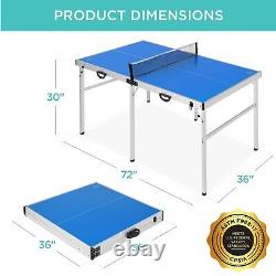 6x3ft Portable Ping Pong Table, Mid-Size Folding Indoor Outdoor Table Tennis