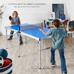 6x3ft Portable Ping Pong Table, Mid-Size Folding Indoor Outdoor Table Tennis