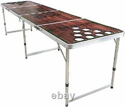 8' Beer Pong Portable Folding Game Table Aluminum LED Lights Cup Holder WOOD
