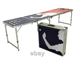 8' Beer Pong Portable Folding Table Aluminum LED Lights Cup Holder PONG PLAYER
