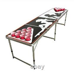 8' Beer Pong Portable Folding Table Aluminum LED Lights Cup Holder Sexy Lady