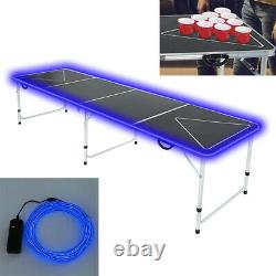 8' Beer Pong Table Folding Table withLED Glow Lights for Outdoor Indoor Game Party