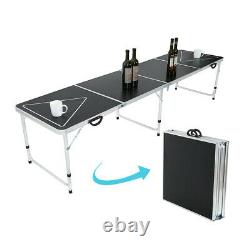 8' Beer Pong Table Folding Table withLED Glow Lights for Outdoor Indoor Game Party
