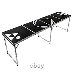 8' Beer Pong Table Lightweight & Portable with Carrying Handles by (Black)