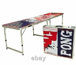 8 FT Beer Game Tailgate Folding Expandable Table BEER PONG Red White Blue