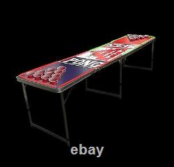 8 FT Beer Game Tailgate Folding Expandable Table BEER PONG Red White Blue
