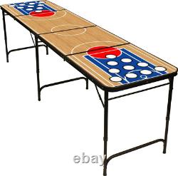 8' Folding Beer Pong Table with Bottle Opener, Ball Rack and 6 Pong Balls Bask