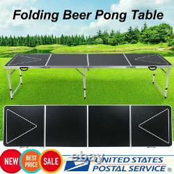 8-Foot Beer Pong Table LED Lights Outdoor Picnic Beer Table withOptional Cup Hole