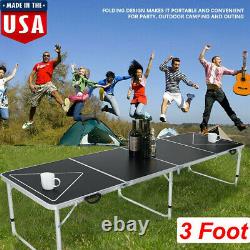 8-Foot Beer Pong Table LED Lights Outdoor Picnic Beer Table withOptional Cup Hole