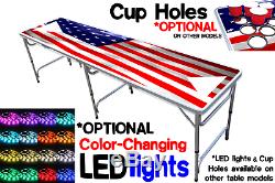 8-Foot Beer Pong Table with OPTIONAL Cup Holes & LED Glow Lights America