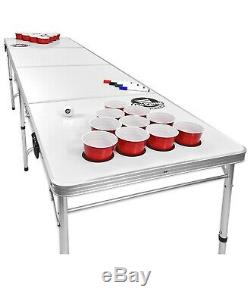 8-Foot Flip Cup Beer Pong Table Set With Holes Tailgate Pool Game Portable Erase