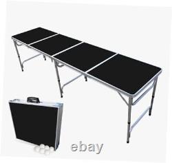 8 Foot Folding Pong Table withPong Balls & OPTIONAL Cup Holes/LED Lights Black