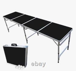 8 Foot Folding Pong Table withPong Balls & OPTIONAL Cup Holes/LED Lights Black