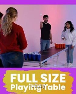 8 Foot Folding Pong Table withPong Balls & OPTIONAL Cup Holes/LED Lights Black