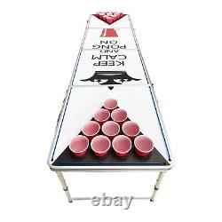 8 Foot Portable Beer Pong Tailgate Game Table with LED Lights & Cup Holes