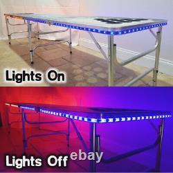8-Foot Professional Beer Pong Table with Cup Holes & LED Glow Lights Beer Pong