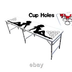 8-Foot Professional Beer Pong Table with Cup Holes Trucker Girl Edition