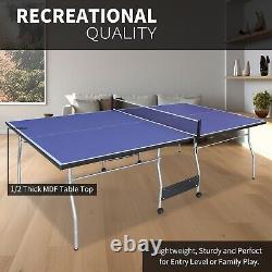 8ft Mid-Size Table Tennis Table Foldable & Portable Ping Pong Indoor & Outdoor