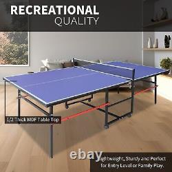 8ft Mid-Size Table Tennis Table Foldable & Portable Ping Pong Table Set for I