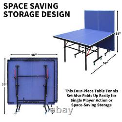 8ft Mid-Size Table Tennis Table Foldable&Portable Ping Pong Table Set for Indoor