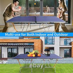 8ft Mid-Size Table Tennis Table Foldable Table Games with Net, 2 Paddles, 3 Ball