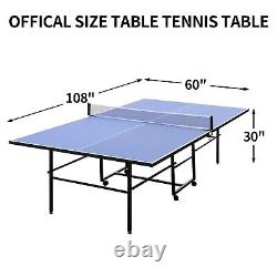 9ft Mid-Size Table Tennis Table Foldable & Portable Ping Pong Table Set
