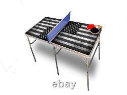 American Flag BW Portable Tennis Ping Pong Folding Table withAccessories