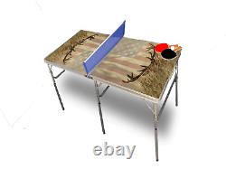 American Flag Deer Portable Tennis Ping Pong Folding Table withAccessories