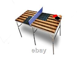 American Flag Wood Look Portable Tennis Ping Pong Folding Table withAccessories