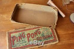 Antique Jaques Ping Pong Gossima Table Tennis Set. Vellum Bats Paddles Net Boxed